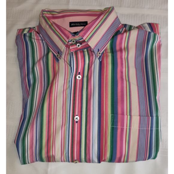 VTG Tommy Hilfiger Men's Shirt XL Striped Multicolor Rainbow Colors Cotton - Picture 1 of 16
